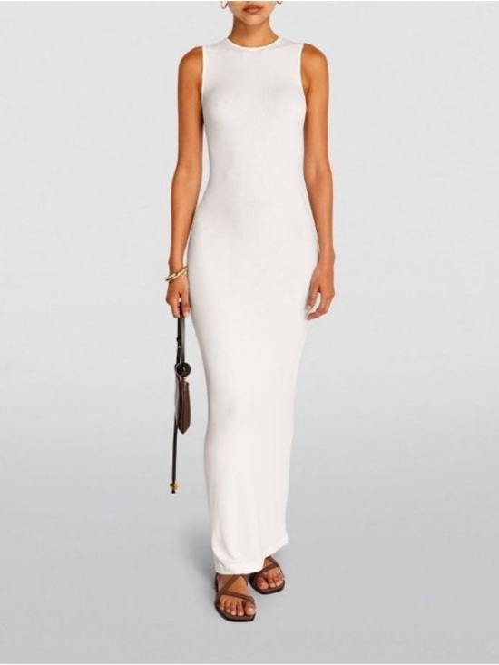 SKIMS Dresses & Skirts - SKIMS Soft lounge White Sleeveless Ribbed Maxi Dress XS